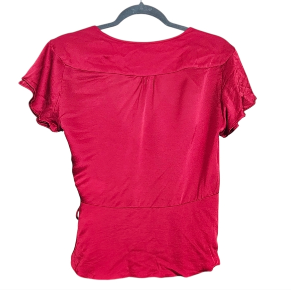 Zara Woman Red Satin Effect Wrap Ruffle Sleeve Top Blouse size Large - Picture 4 of 11